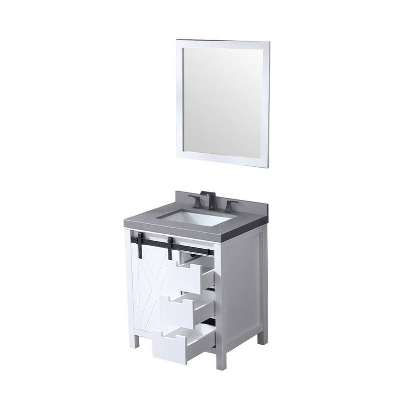 Marsyas Bath Vanity, Grey Quartz Countertop, Faucet Set and Mirrors