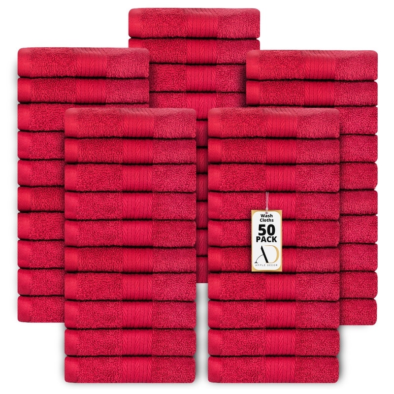 Pure Cotton 600 GSM Absorbent Wash Cloths 12x12 Inch by Ample Decor - 50 Pcs