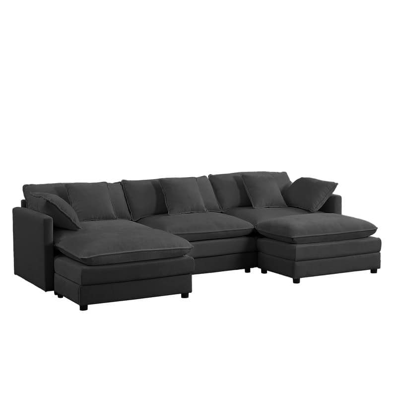 Mixoy 113''U-Shaped Modular Sectional Sofa, 5-Seat Cloud Couch with 2 Ottomans,Modern Chenille Sleeper Sofa,Deep Seat Couches