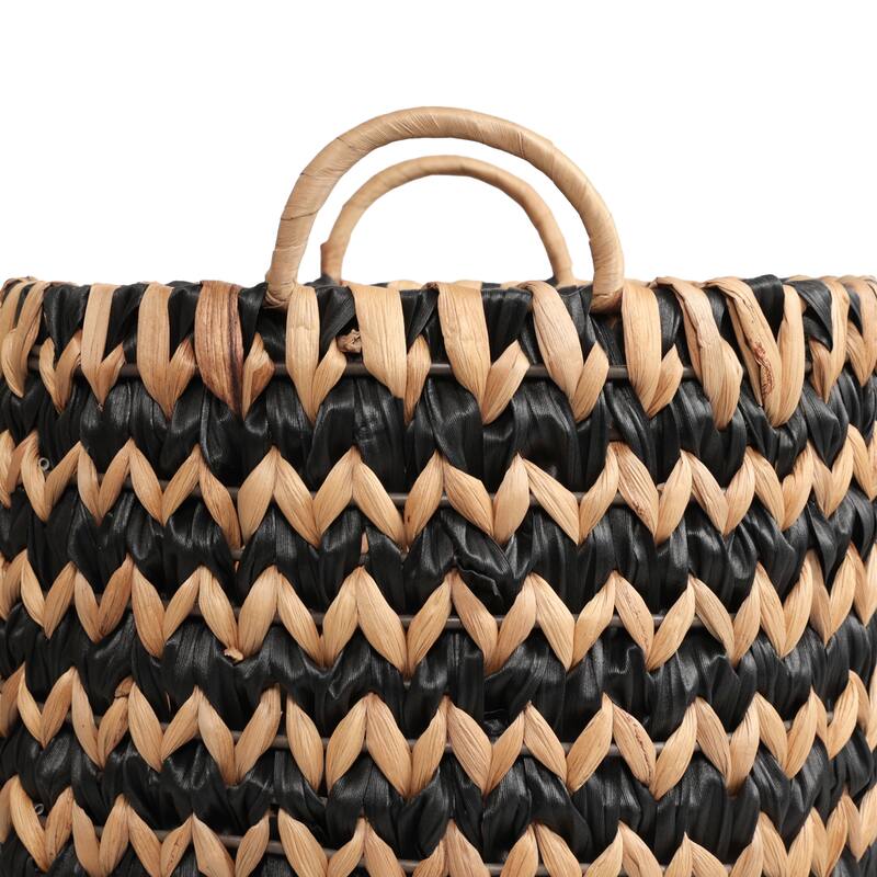 Coastal Handwoven Two-Tone Water Hyacinth Nesting Storage Baskets, Handles (Set of 3)