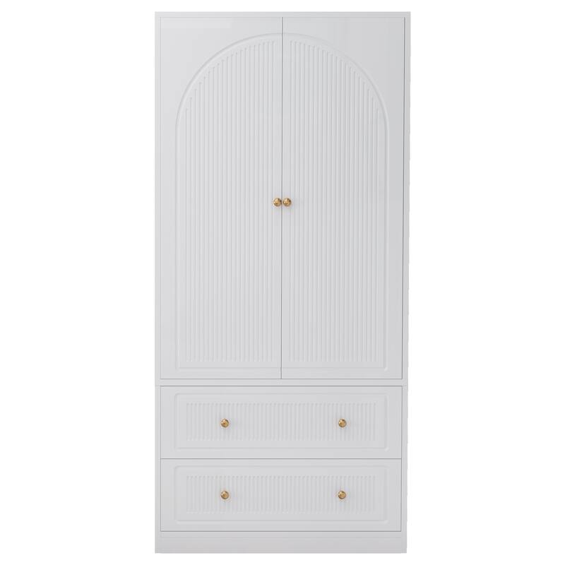 Meyreso 71" White Bedroom Wooden Armoire with Hanging Rod - N/A