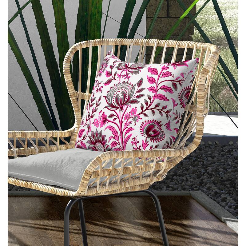 Sanganeri Block Print Indoor/Outdoor Reversible Throw Pillow Pink and Grey