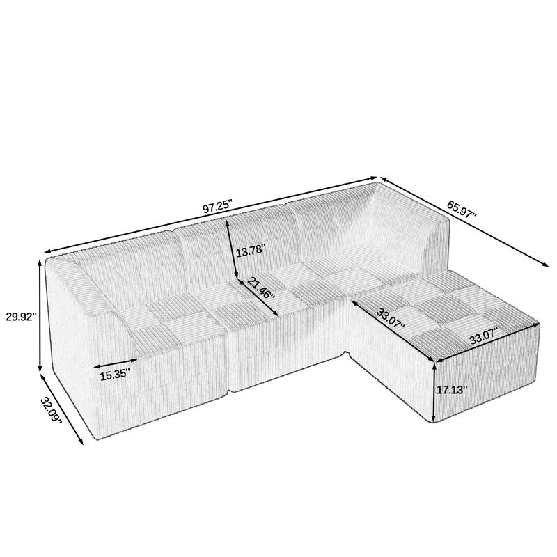 Roomfitters L-Shape Modular Sectional Sofa, Corduroy Sleeper Couch, Modern Compressed Sofa for Living Room or Bedroom
