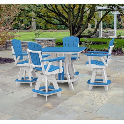 OS Home and Office Five Piece Square Counter Height Dining Set in Blue on a White Base