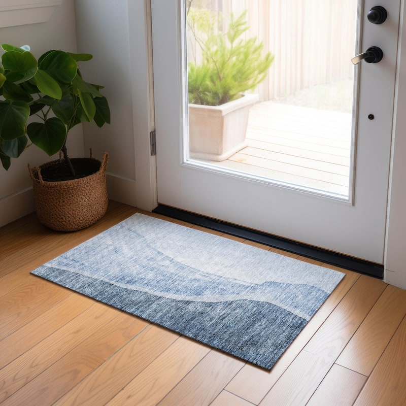 Machine Washable Indoor/ Outdoor Chantille Modern Abstract Rug - Blue - 1'8" x 2'6"
