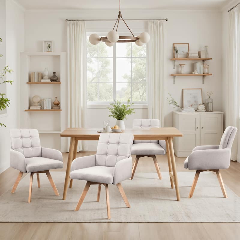 Art Leon Upholstered Dining Swivel Armchair with Tufted Back - Beige