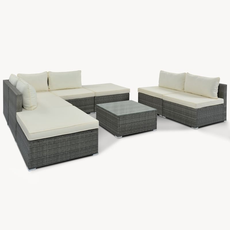 8-Pieces Outdoor Patio Furniture Sets, Garden Conversation Wicker Sofa Set
