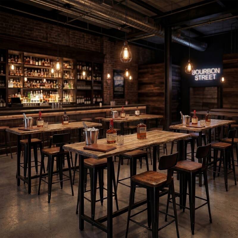 Solid Wood Long Bar Table with Metal Footrest - 63-Inch Long Counter Height Table for Home, Seats up to 6