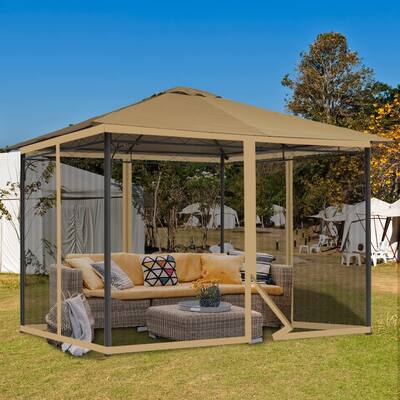 Aoodor Gazebo Netting Black 10' x 12' Polyester Screen Replacement 4 Panel Sidewalls for Patio (Only Netting)