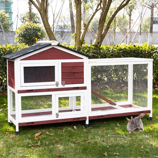Kinpaw Large Rabbit Hutch Indoor and Outdoor Bunny Cage on Wheels