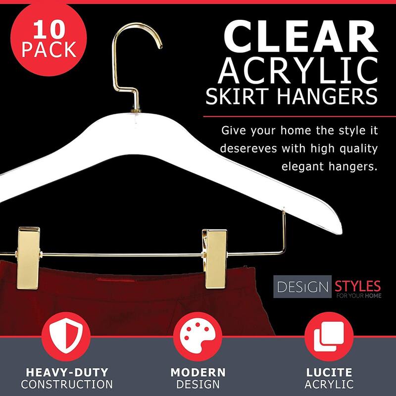 DesignStyles Clear Acrylic Clothes Hangers w/Hanging Clips - 10 Pk