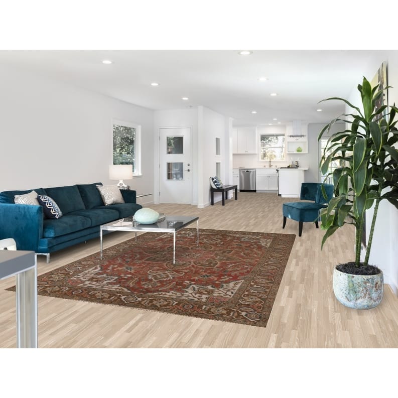 Hand Knotted Oriental 100% Wool Carpet Traditional Floral Red Heriz Area Rug - 9' 3'' X 6' 4''