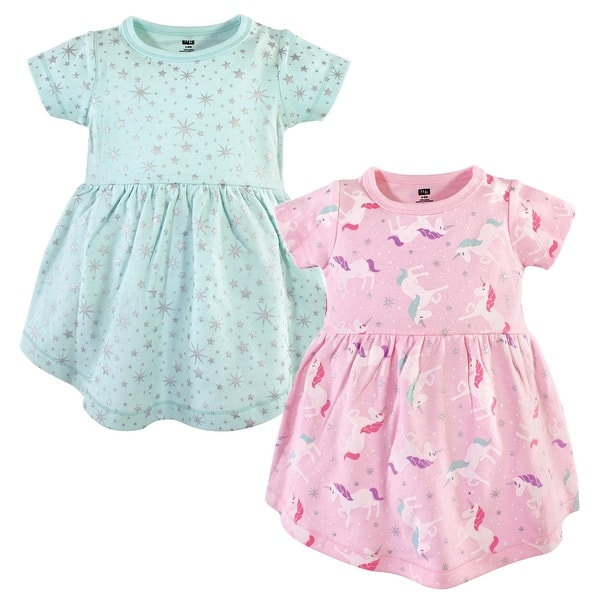 slide 1 of 1, Hudson Baby Toddler Girl Cotton Short-Sleeve Dresses 2pk, Magical Unicorn 4T - Magical Unicorn