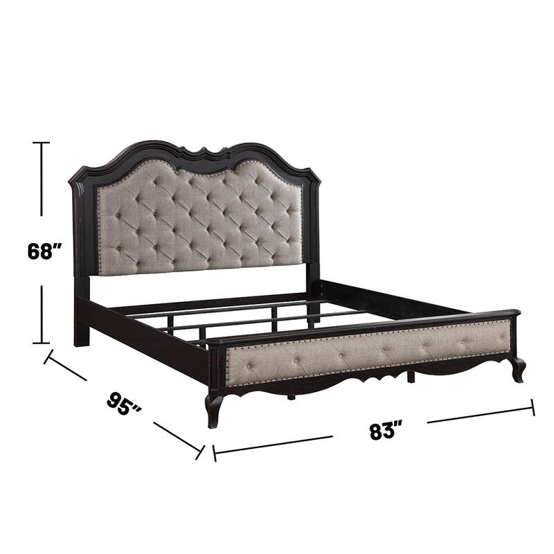 Upholstered Bed in Beige and Antique Black