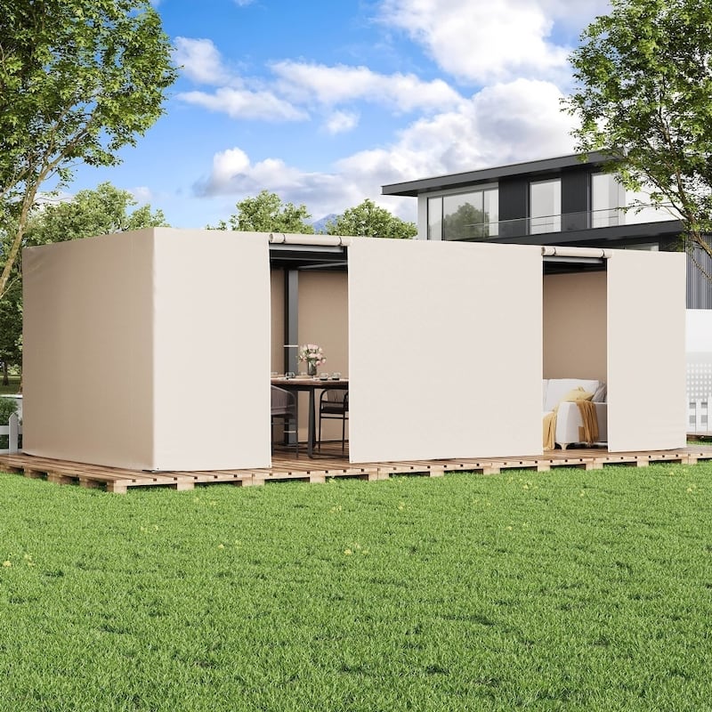 Outdoor Louvered Pergola with Optional Winter Cover Accessory | Adjustable Aluminum Hardtop Gazebo Includes Curtains & Netting