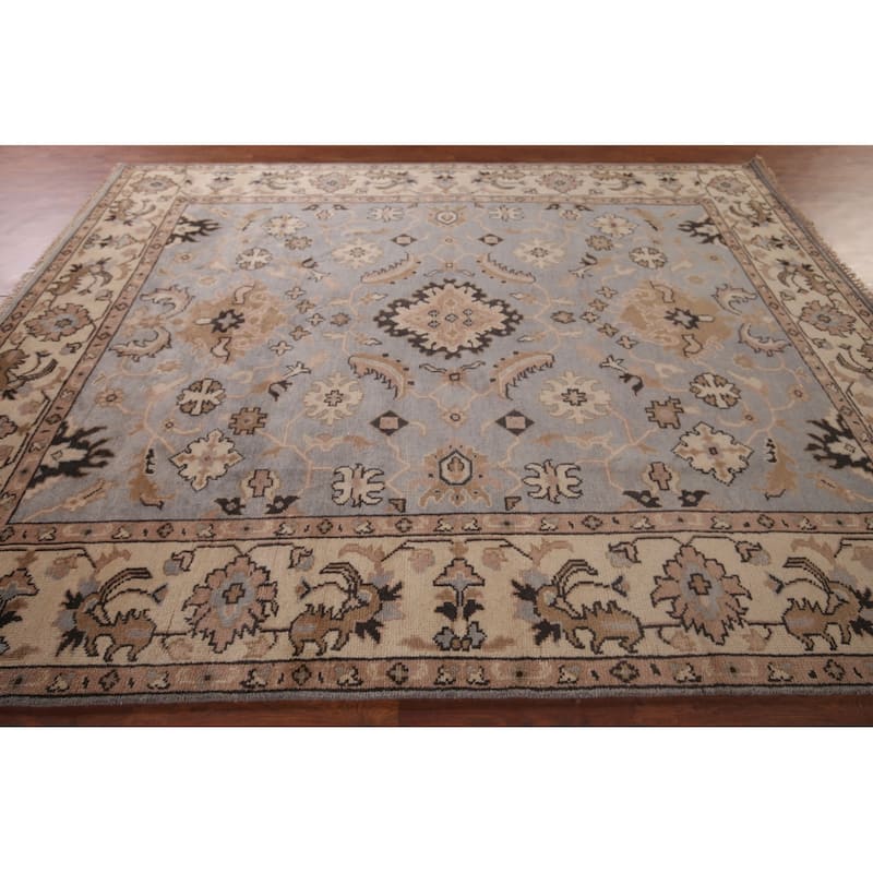 Transitional Oushak Indian Area Rug Handmade Gray Floral Wool Carpet - 8'2"x 10'0"