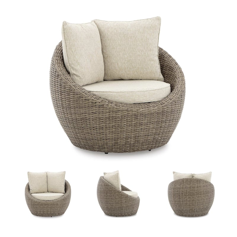 Signature Design by Ashley Danson Brown/Beige Swivel Lounge with Cushion (Set of 2) - 38"W x 37"D x 36"H