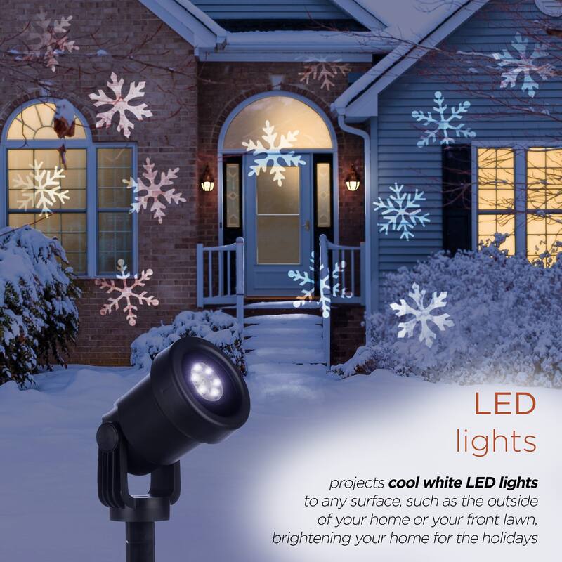 Alpine Corporation Outdoor Christmas Rotating Projector with White LED Lights, Snowflake Design