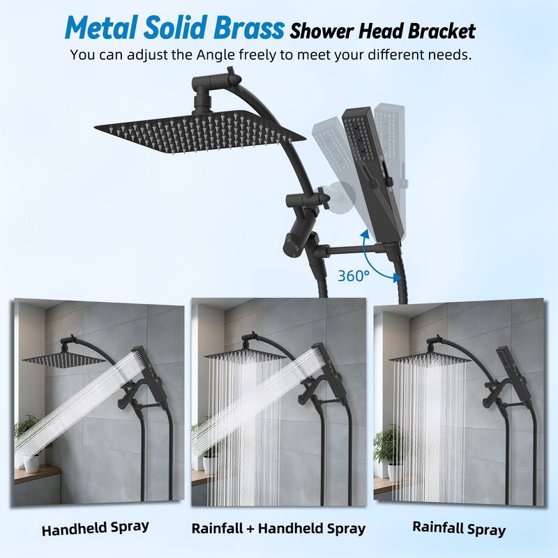 Dual Showerhead Combo, Metal Rain Shower Head, 4-Spray Handheld Spray