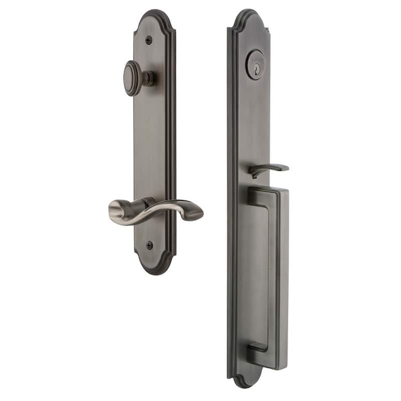 Grandeur Arc Solid Brass Rose Left Handed Keyed Entry Single Cylinder - Antique Pewter