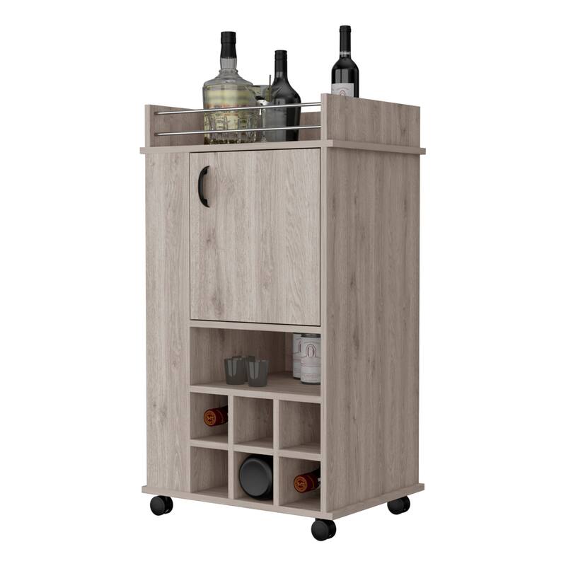 Allandale 1-Door Bar Cart with Wine Rack and Casters