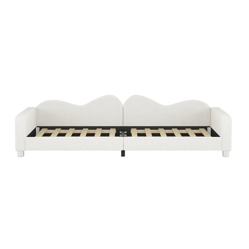 Twin/Full size Upholstered Daybed, Sherpa Fabric Sofabed with Cloud-Shaped Backrest