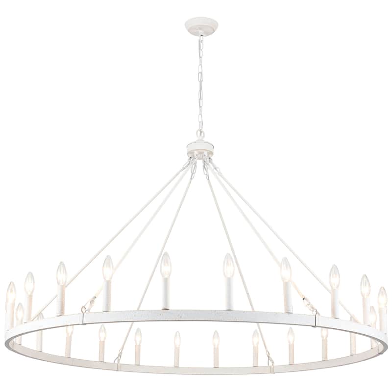 24 - Light 52in. Lagre Dimmable Wagon Wheel Chandelier Farmhouse Round Vintage Candle Style Light - N/A