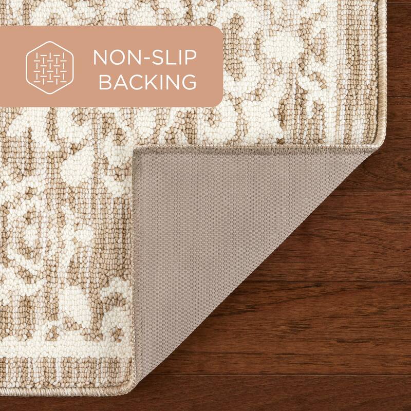 TOWN & COUNTRY EVERYDAY Walker Damask Medallion Everwash Washable Multi-Use Non-Slip Backing Decorative Rug