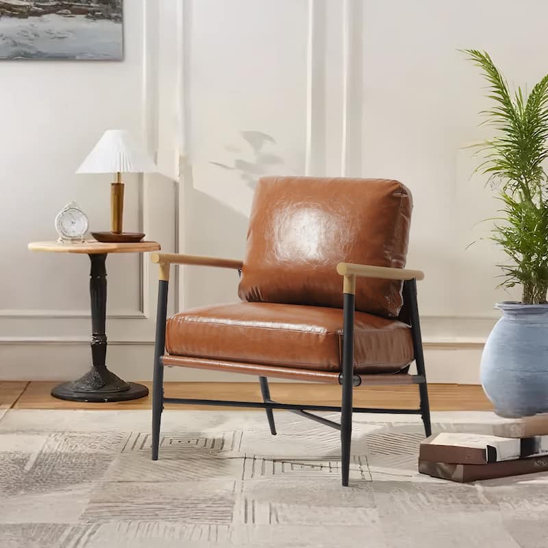 Industrial Upholstered Accent Chair Club Chair with Metal Frame