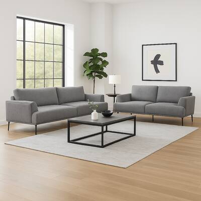 Batty 2pc Sofa and Loveseat Set, Modern Gray Chenille, Adjustable Back