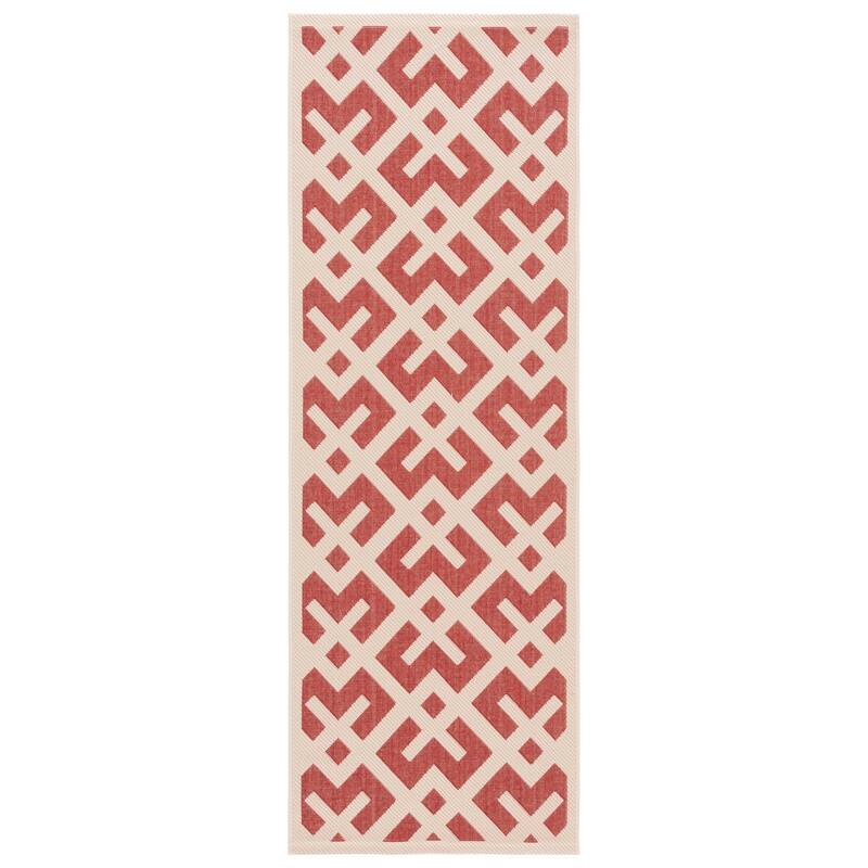 SAFAVIEH Courtyard Sytske Indoor/ Outdoor Waterproof Patio Backyard Rug - 2'3" x 8' Runner - Red/Bone