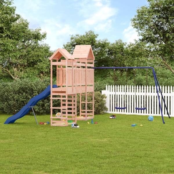 slide 2 of 20, vidaXL Swing Set Outdoor Backyard Wooden Playground Equipment for Kids Age 3-8 193.7" x 141.7" x 103.9" Douglas