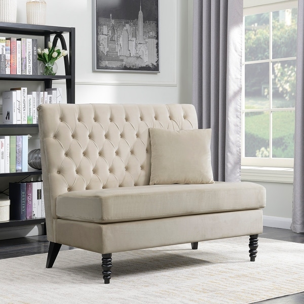 belleze modern loveseat bench sofa tufted settee high-back love seat  bedroom, velvet
