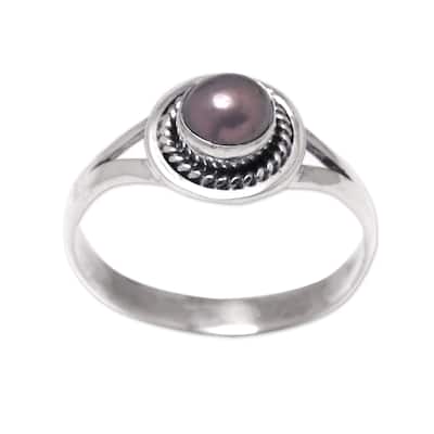 Novica Handmade Perfect Shield Cultured Pearl Single-Stone Ring