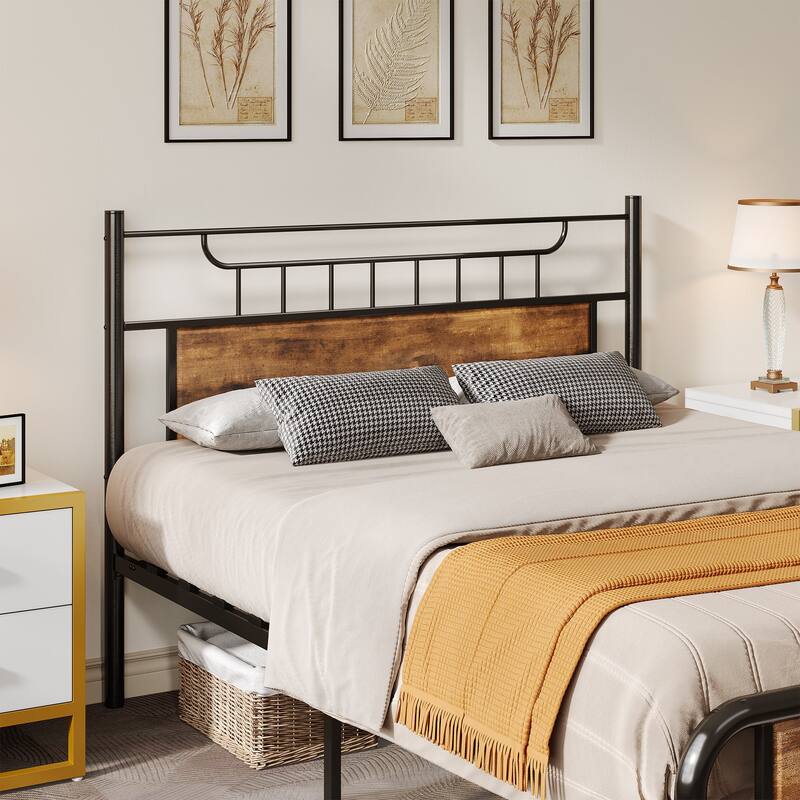 Moasis Queen Size Platform Bed Frame with Headboard & Footboard Full Bed Frame with Storage Space Under Frame