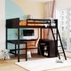 preview thumbnail 39 of 55, Full Size Wooden Loft Bed with Desk and Shelves, Space-Saving Design