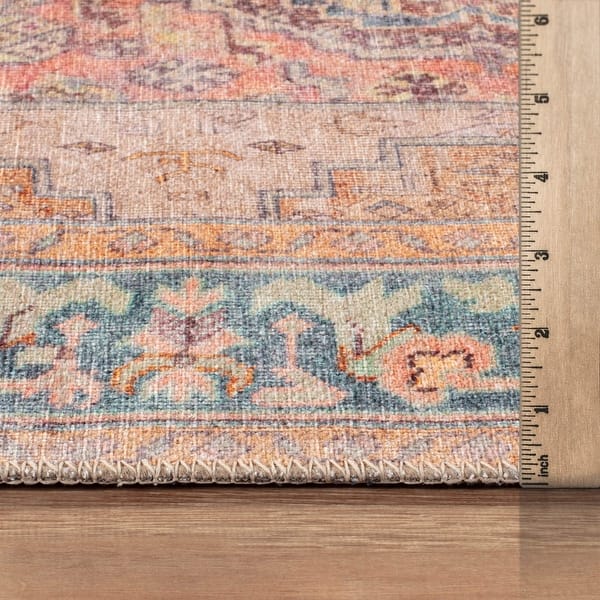 dimension image slide 2 of 36, Medallion Flat Pile Washable Rug – Pet Friendly, Non-Slip, Perfect for Entryway, Living Room, and Bedroom
