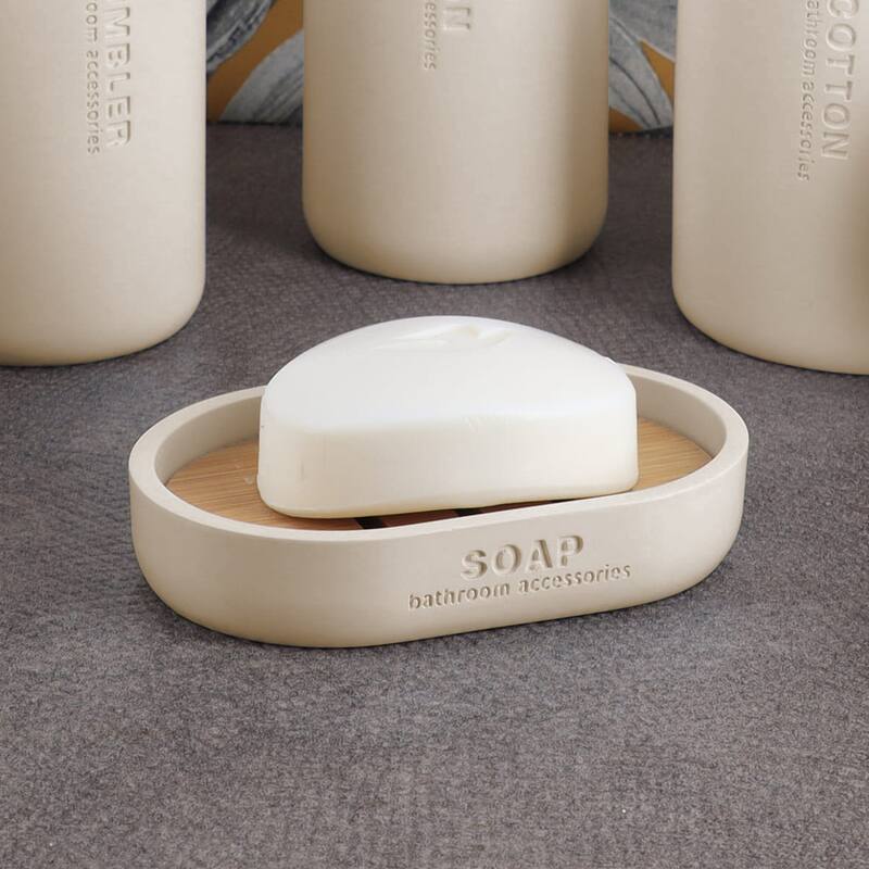 Chic Polyresin Soap Dish with Draining Bamboo Insert - 5 L x 3.4 W x 1 H