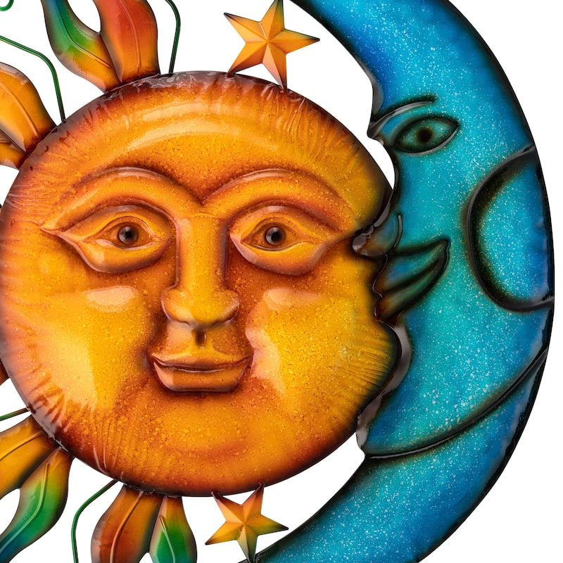 Glitzhome 36.25''H Metal Sun and Moon Wall Decor Yard Stake for Indoor and Outdoor