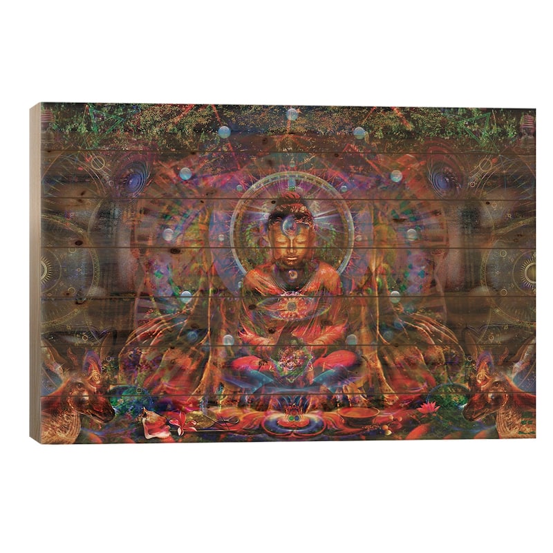 Buddha Print On Wood by Jumbie - Multi-Color - 26x40x1.5