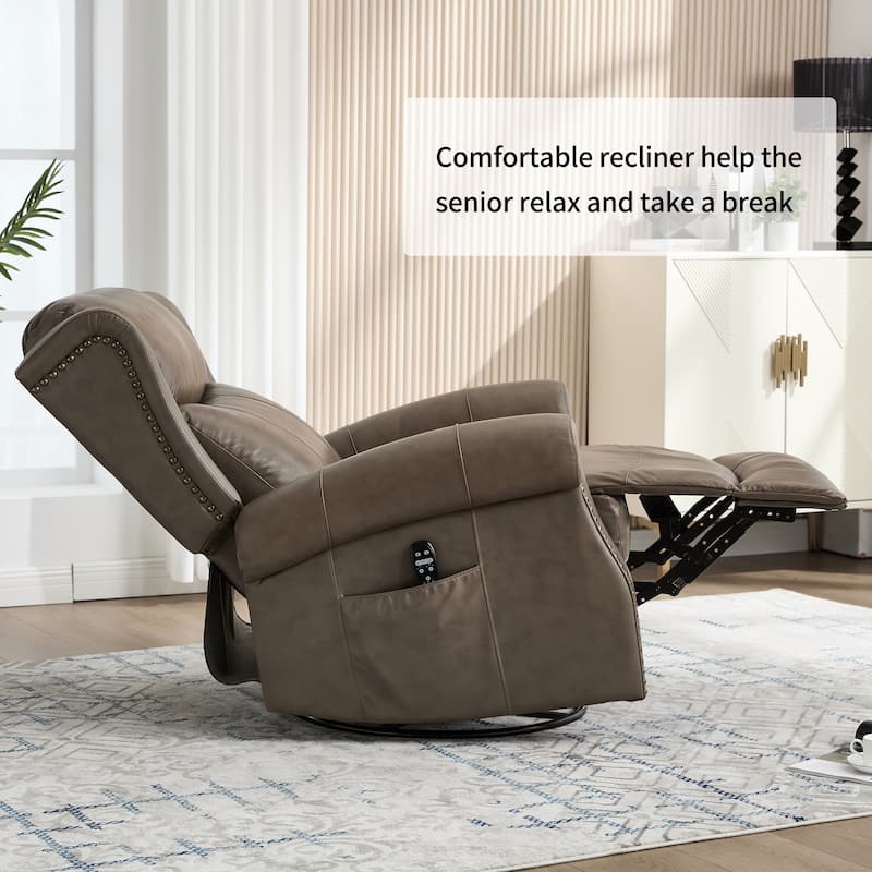 360° Swivel Rocking Recliner with Heat & Massage, Genuine Leather