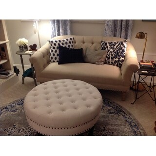 Shop Belleze Large Ottoman Cushion Round Tufted Linen ...