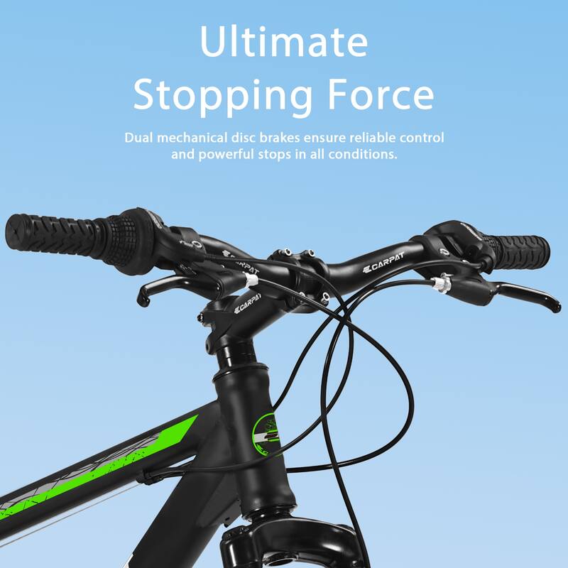 Unisex Mountain Bike - High-Carbon Steel Frame, Suspension, Mechanical Disc Brakes, Shimano Gears - 26