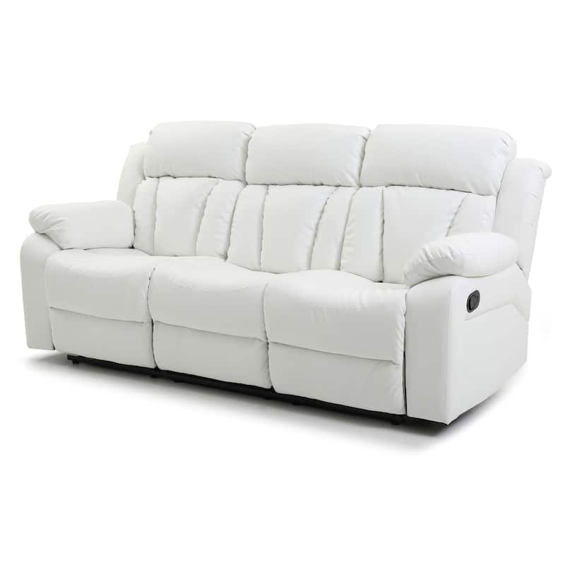 Padded Arm Channel Tufted Faux Leather Straight Reclining Sofa - 85" - White