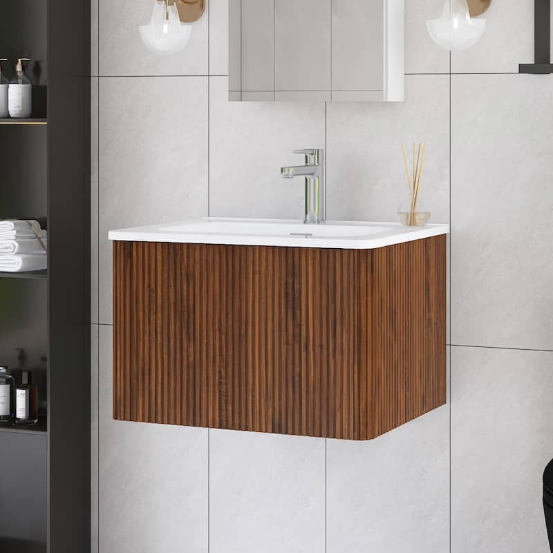 Floating Bathroom Vanity with Glossy White Integrated Ceramic Sink