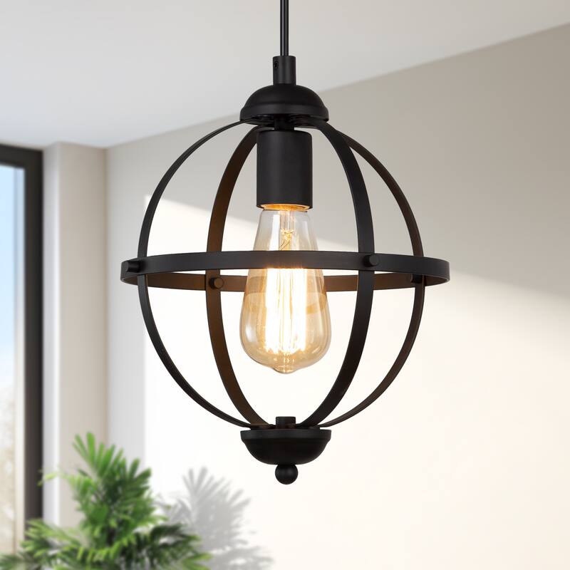 Modern Farmhouse Black 1-Light Globe Pendant Transitional Metal Island Light for Dining Room - 9.4'' L x 9.4'' W x 12.2'' H