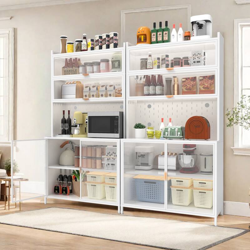 Homy Casa 73'' Tall Kitchen Pantry Cabinet 6 Flip Doors & Pegboard