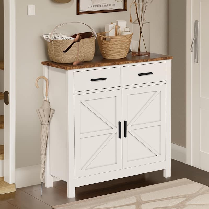 Kitchen Storage Cabinet with Drawers, Coffee Bar Cabinet with Barn Door, Buffet Sideboard with Adjustable Shelf