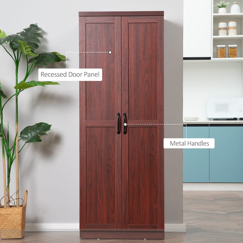 HOMCOM 63" 2-Door Kitchen Pantry, Freestanding Storage Cabinet with 2 Adjustable Shelves for Kitchen or Living Room