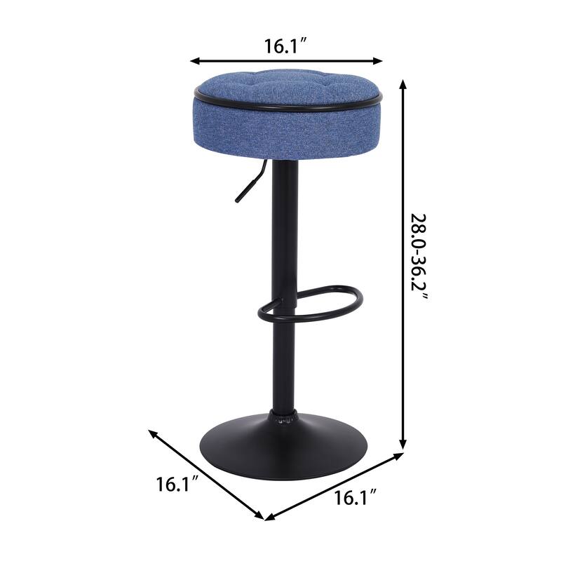 Modern PU Height Adjustable Swivel Bar Stool with Storage, Set of 2